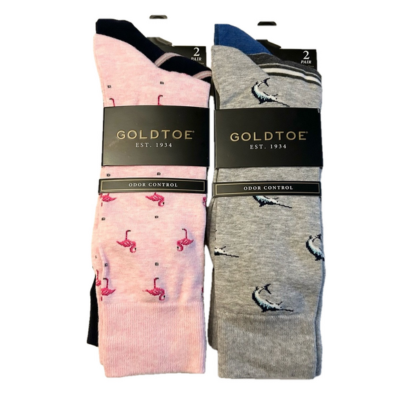 Gold Toe Other - Gold toe 4 Pairs of Men’s Socks Shark Flamingo Size 6 to 12 NWT
